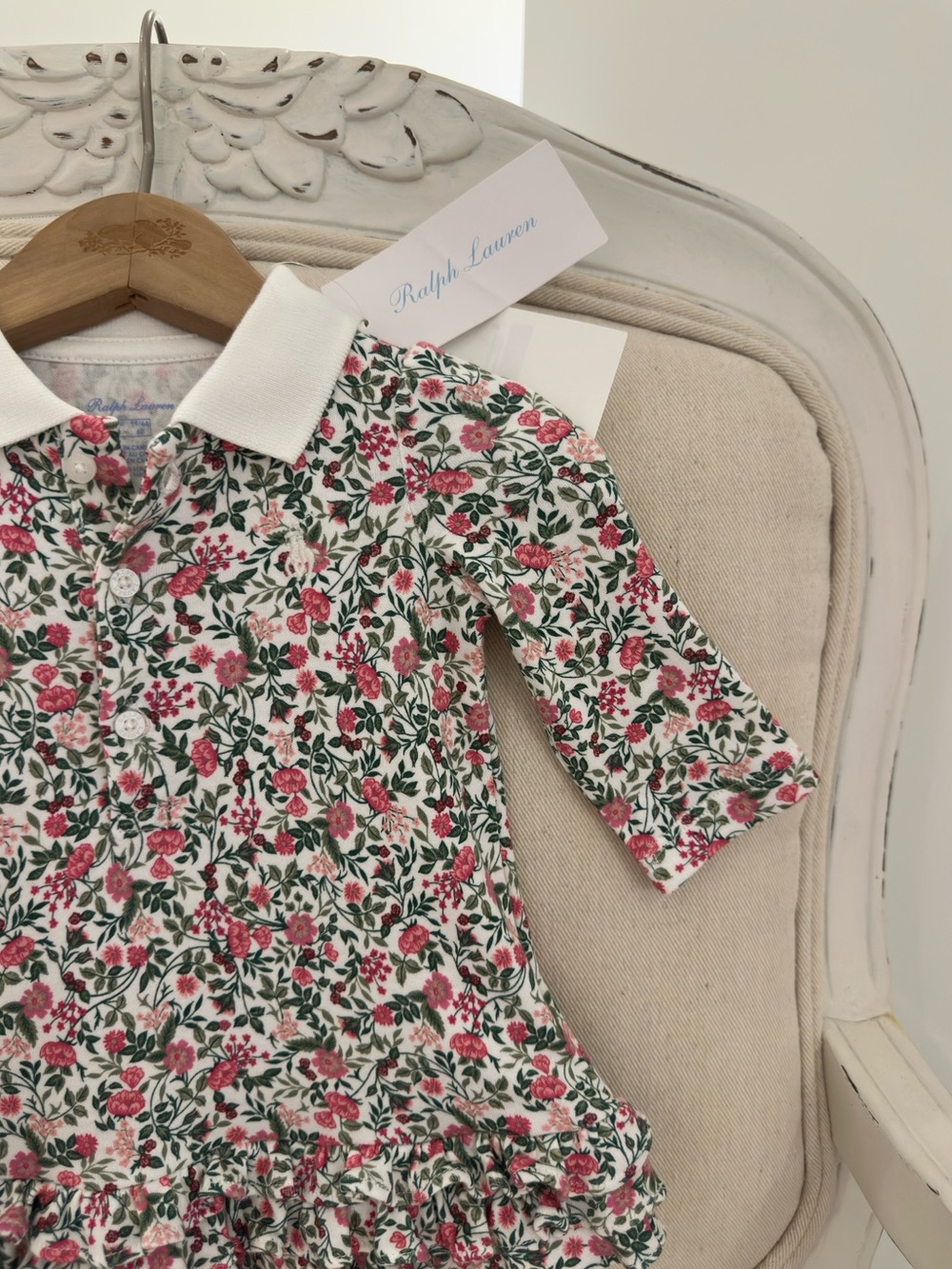 🦢 3 Mth Ralph Lauren 100% Cotton Floral Ruffle Polo Baby Dress with Bloomers NWT - Picture 6 of 16